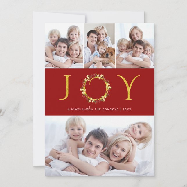 Christmas Joy 4-Photos Red Gold Faux Foil Holiday (Front)