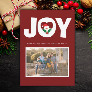 Christmas Joy and Holly Berries Santa Family Photo Holiday Card