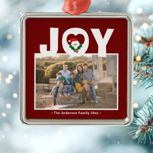 Christmas Joy and Holly Berries Santa Family Photo Metal Tree Decoration