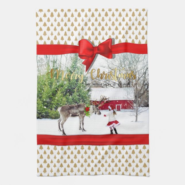 Christmas Joy and Peace Photo Tea Towel (Vertical)