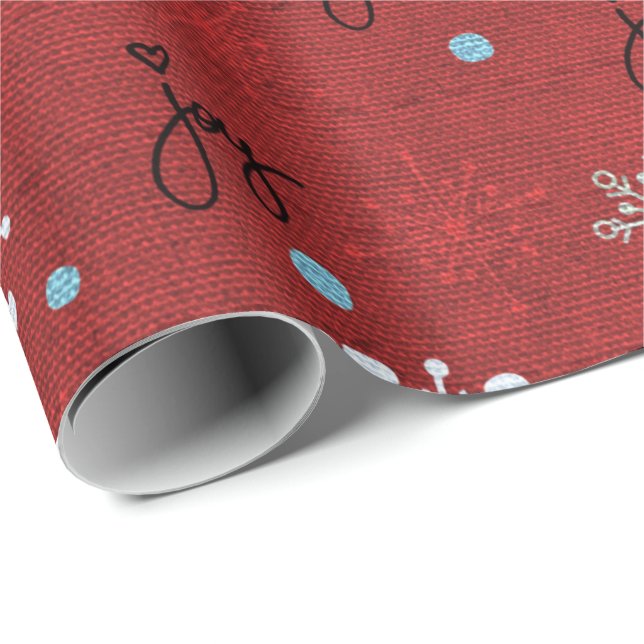 Christmas joy and snowflakes on red wrapping paper (Roll Corner)