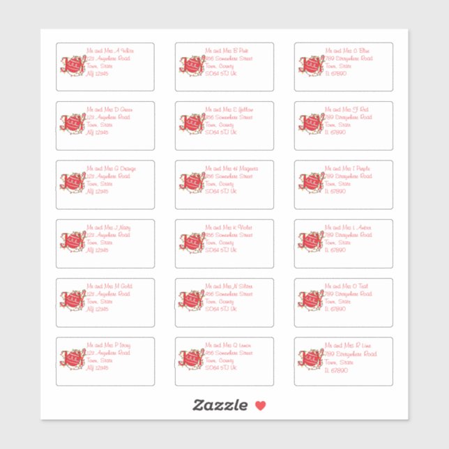 Christmas Joy Bauble Individual Name & Address (Sheet)