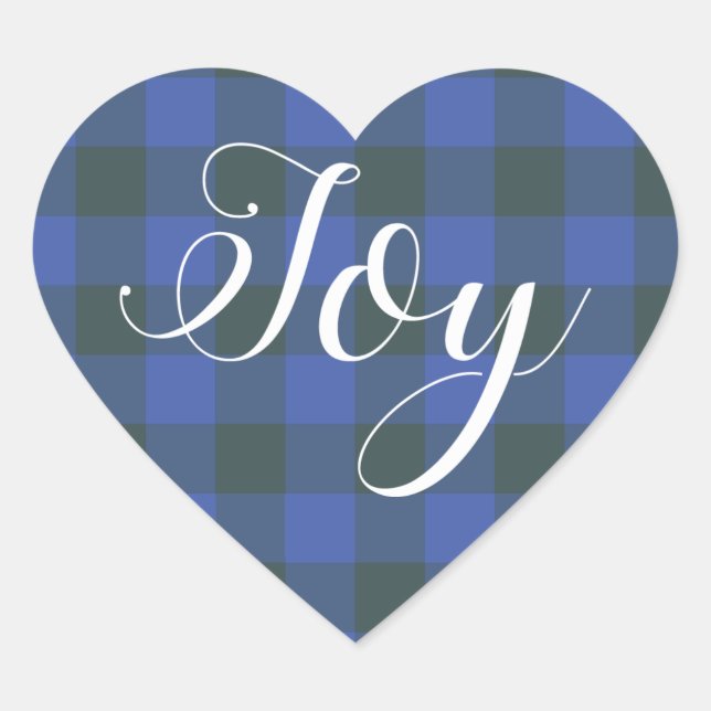 Christmas Joy Blue Black Gingham Buffalo Plaid Heart Sticker (Front)