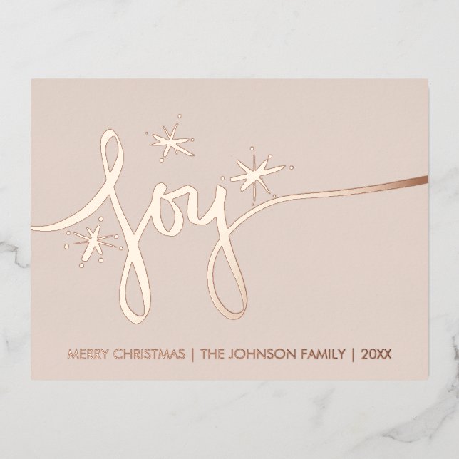 Christmas Joy Blush Hand Lettering Pressed  Foil H Foil Holiday Postcard (Front)