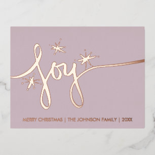 Christmas Joy Blush Hand Lettering Pressed  Foil Holiday Postcard