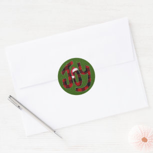 Christmas Joy Buffalo Plaid  Classic Round Sticker