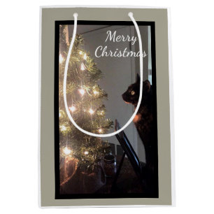 Christmas Joy Calico Cat Medium Gift Bag