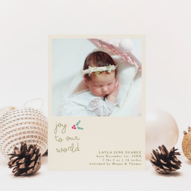 Christmas Joy Cream Photo Birth Announcement (Creator Uploaded)