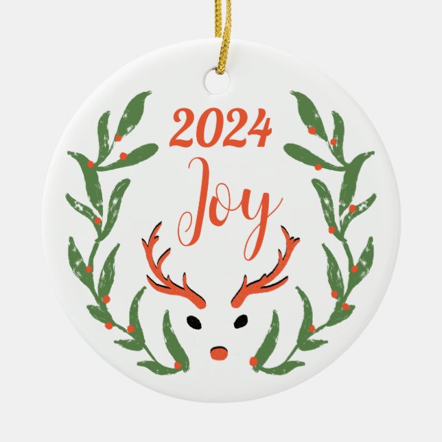 Christmas Joy Custom Family Photo Holiday Ceramic Tree Decoration (Front)