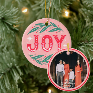 Christmas Joy Custom Photo  Ceramic Tree Decoration