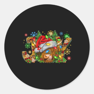 Christmas Joy Cute Highland Cow With Santa Hat Xma Classic Round Sticker