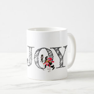 Christmas JOY Dog Holly Bow Festive Holiday Fun Coffee Mug