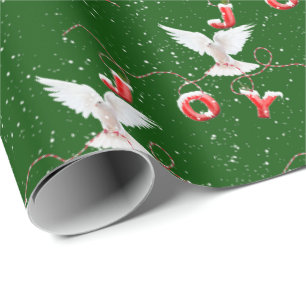 Christmas Joy Dove and Snowflakes Wrapping Paper