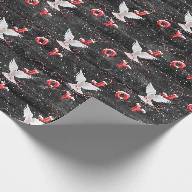 Christmas Joy Dove On Wood Wrapping Paper (Corner)