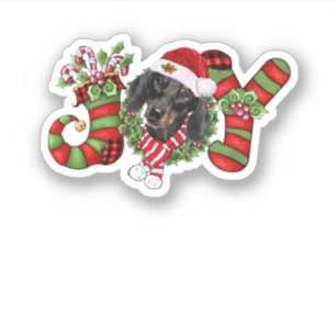 Christmas Joy Dwarf Stocking Black Dachshund