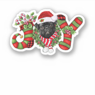 Christmas Joy Dwarf Stocking Black Pug