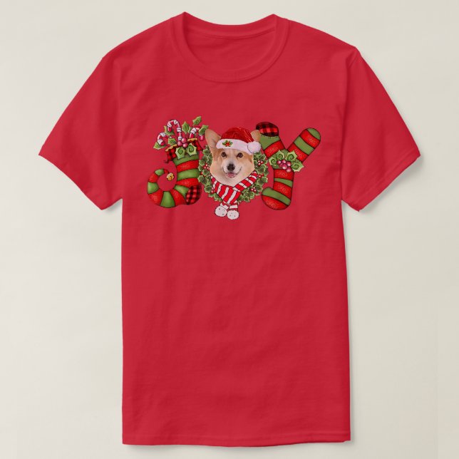 Christmas Joy Dwarf Stocking Corgi  T-Shirt (Design Front)