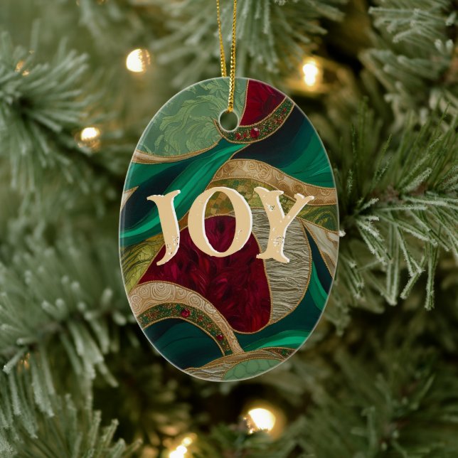 Christmas JOY Elegant Red, Gold , & Green Ceramic Tree Decoration (Tree)