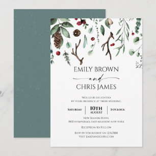 Christmas Joy   Elegant Watercolor Winter Wedding Invitation