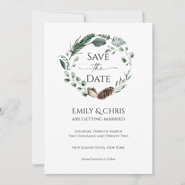 Christmas Joy | Elegant Watercolor Winter Wedding Save The Date (Front)