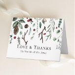 Christmas Joy | Elegant Watercolor Winter Wedding Thank You Card<br><div class="desc">Pretty, elegant and modern wedding thank you cards for your special occasion! Designed to match with the Christmas Joy Collection. Perfect for the merry and joyful winter Christmas holiday season! Watercolor dark and light green leaf foliage border with eucalyptus, brown pine cone, red mistletoe berries and beautiful brown deer antlers...</div>