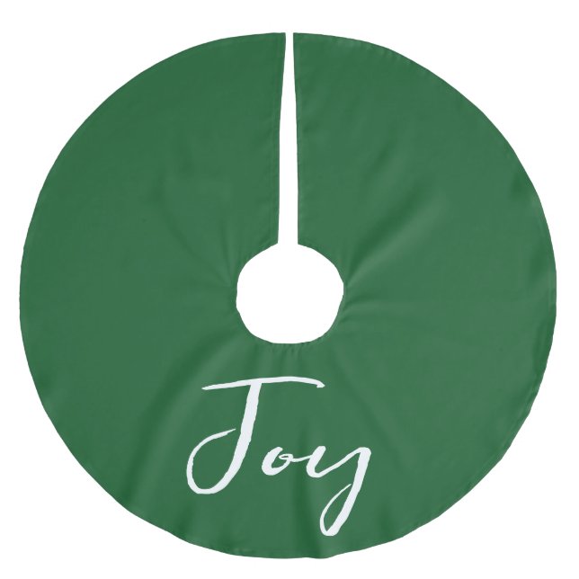 Christmas Joy Emerald Green Script Typography Brushed Polyester Tree Skirt (Front)