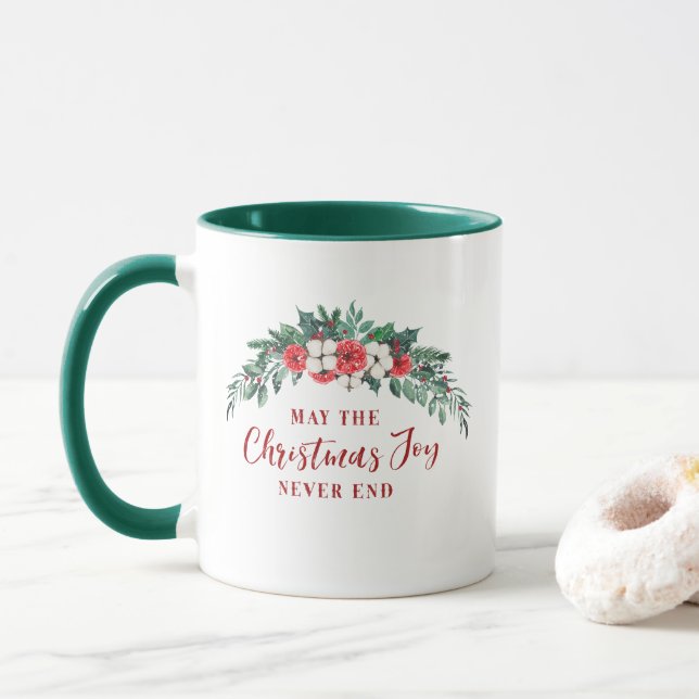 Christmas Joy Evergreen Bouquet Holiday  Coffee  Mug (With Donut)