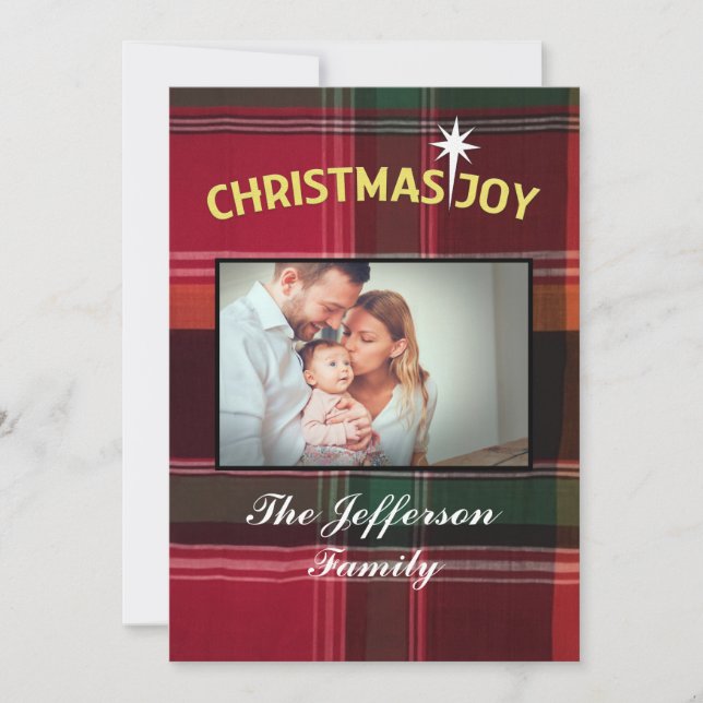 Christmas Joy Family Baby Infant Photo Personalise Holiday Card (Front)