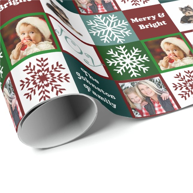 Christmas Joy Family Photos Winter Elegance Wrapping Paper (Roll Corner)