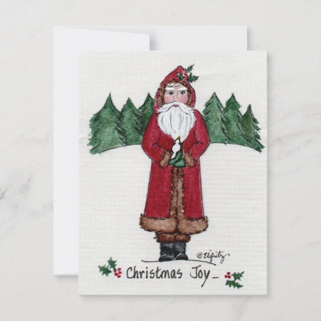 "Christmas Joy" Father Christmas and White Dove Holiday Card (Front)