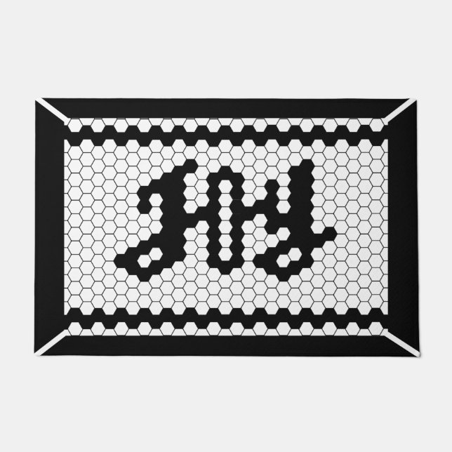 Christmas Joy Faux Tile Black and White Farmhouse Doormat (Front)