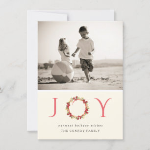 Christmas Joy Floral Wreath Classy Photo Card