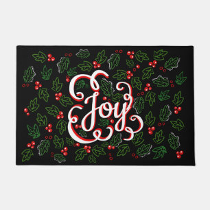 Christmas Joy Flourishes Holly Berries & Leaves Doormat
