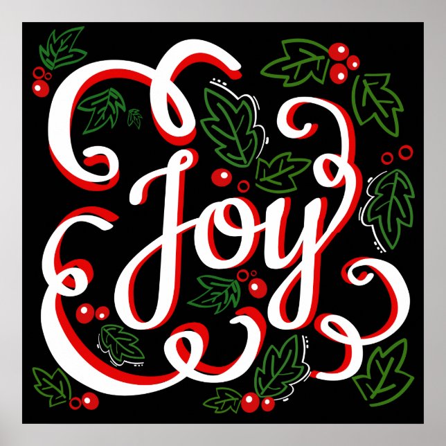 Christmas Joy Flourishes Holly Berries & Leaves Poster (Front)