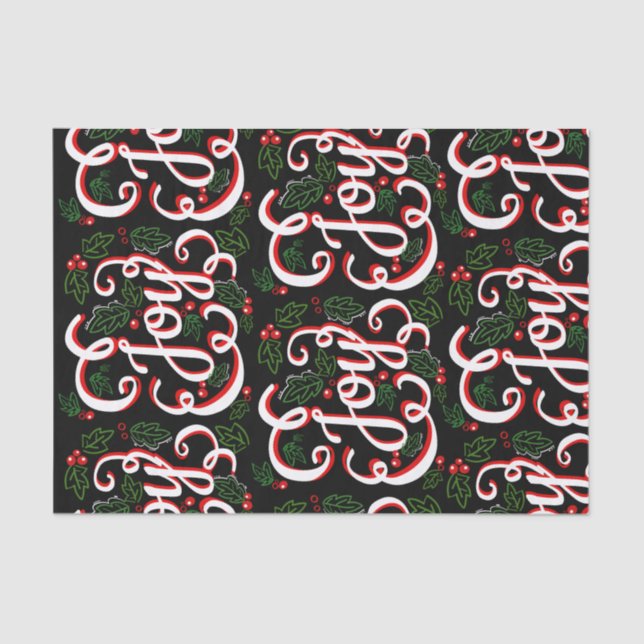 Christmas Joy Flourishes Holly Berries & Leaves Tissue Paper (Front)