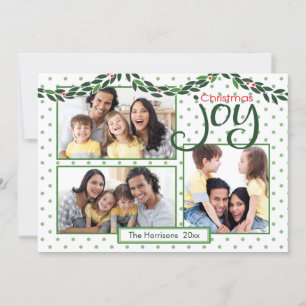 Christmas Joy, Garland and Green Polka Dots Holiday Card