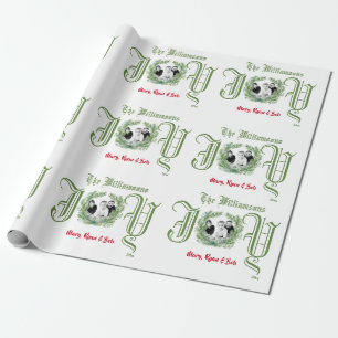 Christmas JOY Green Wreath Photo Wrapping Paper