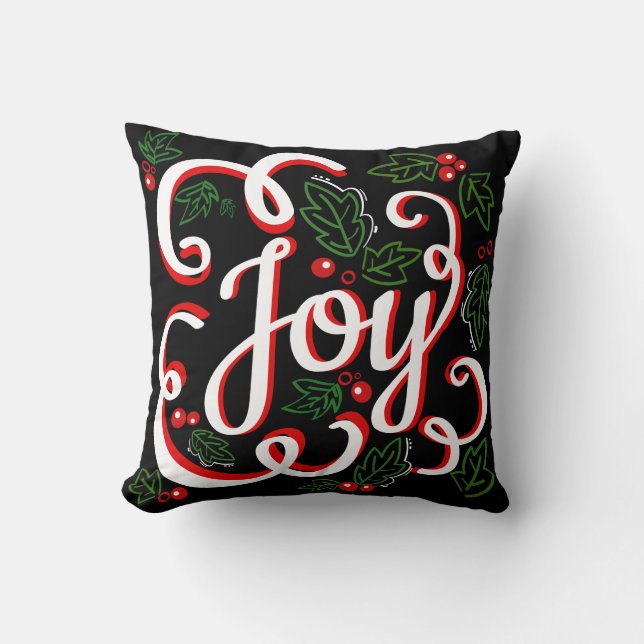 Christmas Joy Holly Berries & Leaves Cushion (Front)