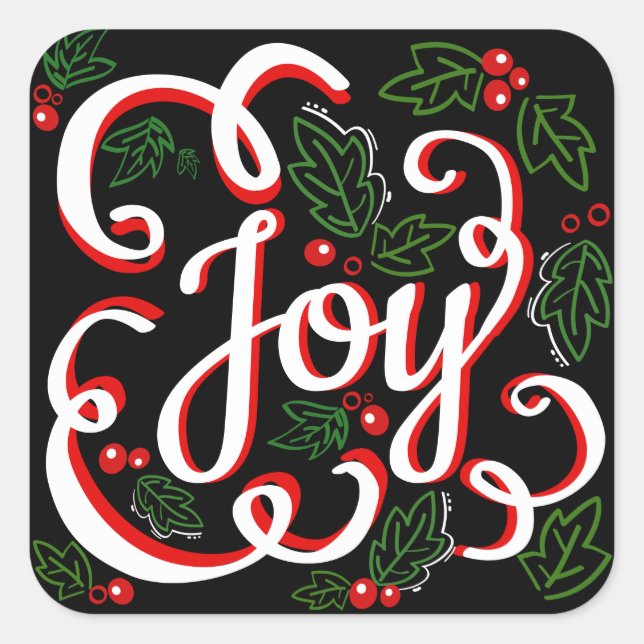 Christmas Joy Holly Berries & Leaves Square Sticker (Front)