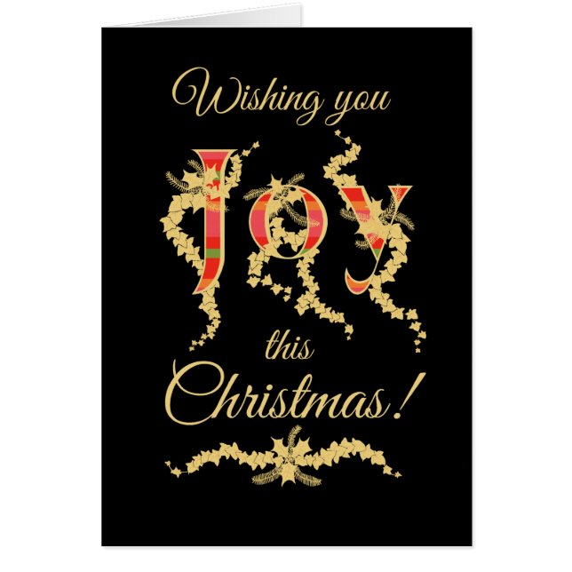Christmas Joy, Holly, Ivy in Gold-effect on Black (Front)