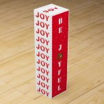 Christmas joy in red text with snowflakes wine box<br><div class="desc">Holiday red JOY and joyful text with snowflakes,  Christmas wreath and cute peeking snowman</div>