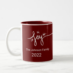 Christmas Joy Lettering Hand Drawn Pink Snowflake Two-Tone Coffee Mug