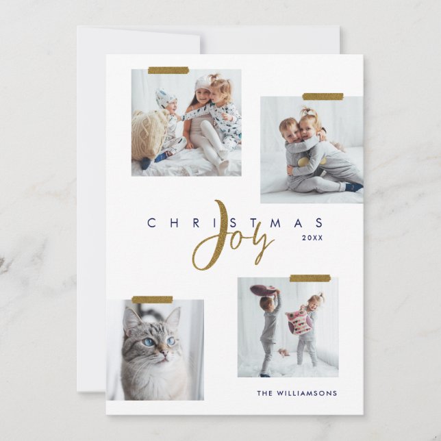 Christmas Joy | Minimalist Photo Collage Scrapbook Holiday Card (Front)