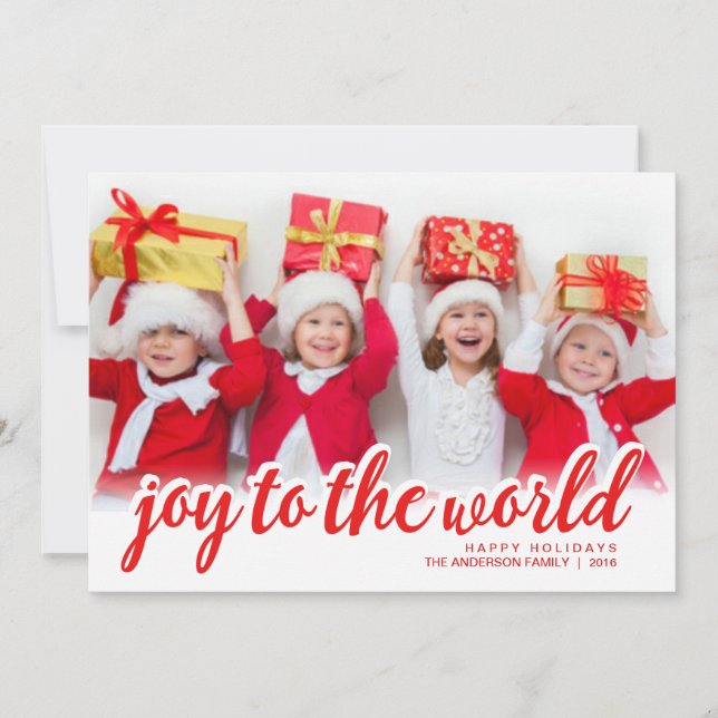 Christmas Joy Modern Hand Script Lettered Photo Holiday Card (Front)