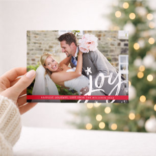CHRISTMAS JOY modern overlay photo script Holiday Card