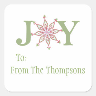 Christmas Joy Modern Snowflake To and From  Square Sticker