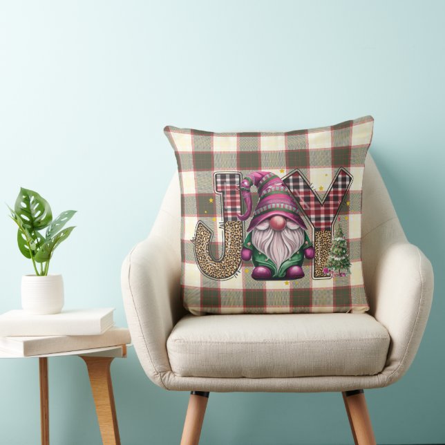 Christmas Joy Nordic Gnome Plaid Girly  Cushion (Chair)