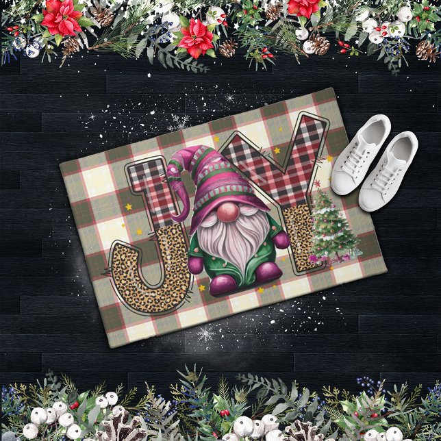 Christmas Joy Nordic Gnome Plaid Girly Doormat (Creator Uploaded)