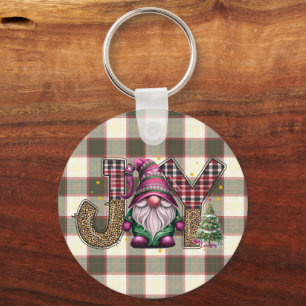 Christmas Joy Nordic Gnome Plaid Girly Key Ring