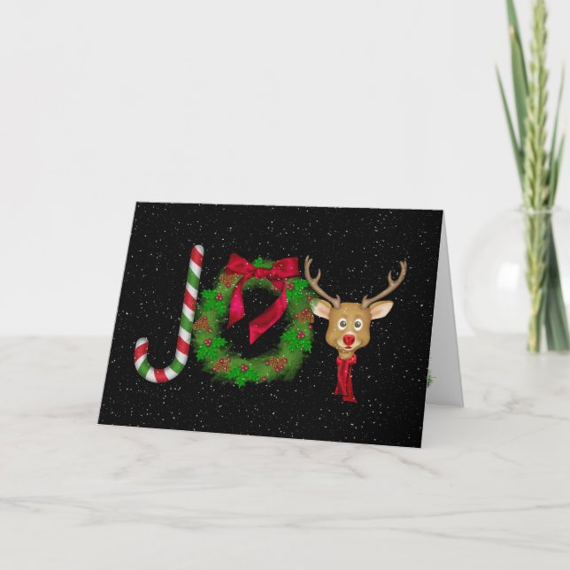 Christmas Joy on black with snowflakes Card (Front)